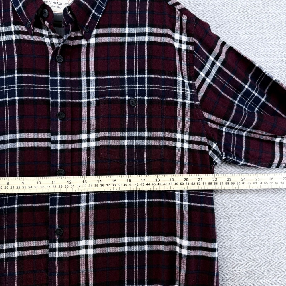 Weatherproof Vintage Flannel Shirt XL Burgundy Plaid Casual Button Up Shirt - Picture 4 of 11